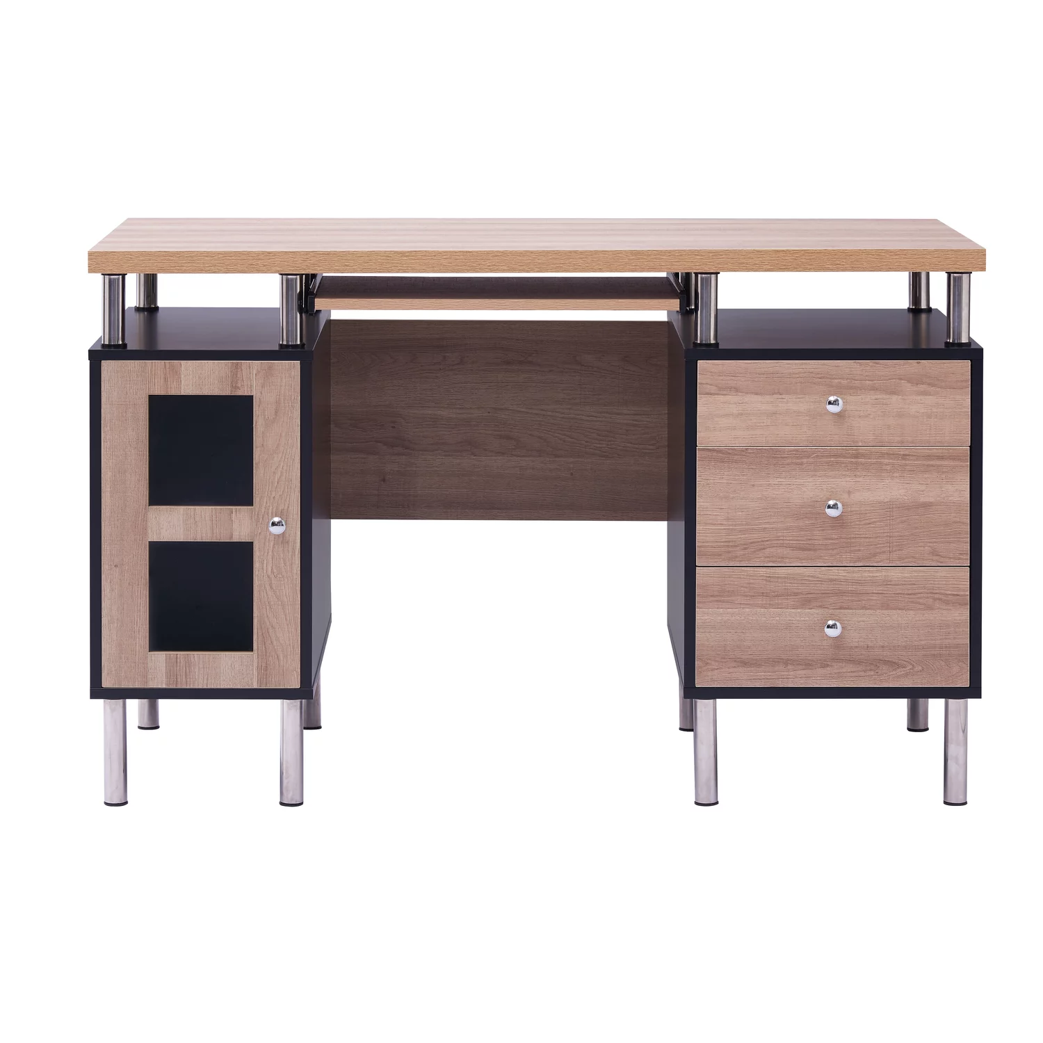 Home Imports Emporium Elsy 4-Drawer Two-Tone Small Desk with Storage, Power Outlets, USB Ports Charging Station, Wooden Computer Table Desk Black/