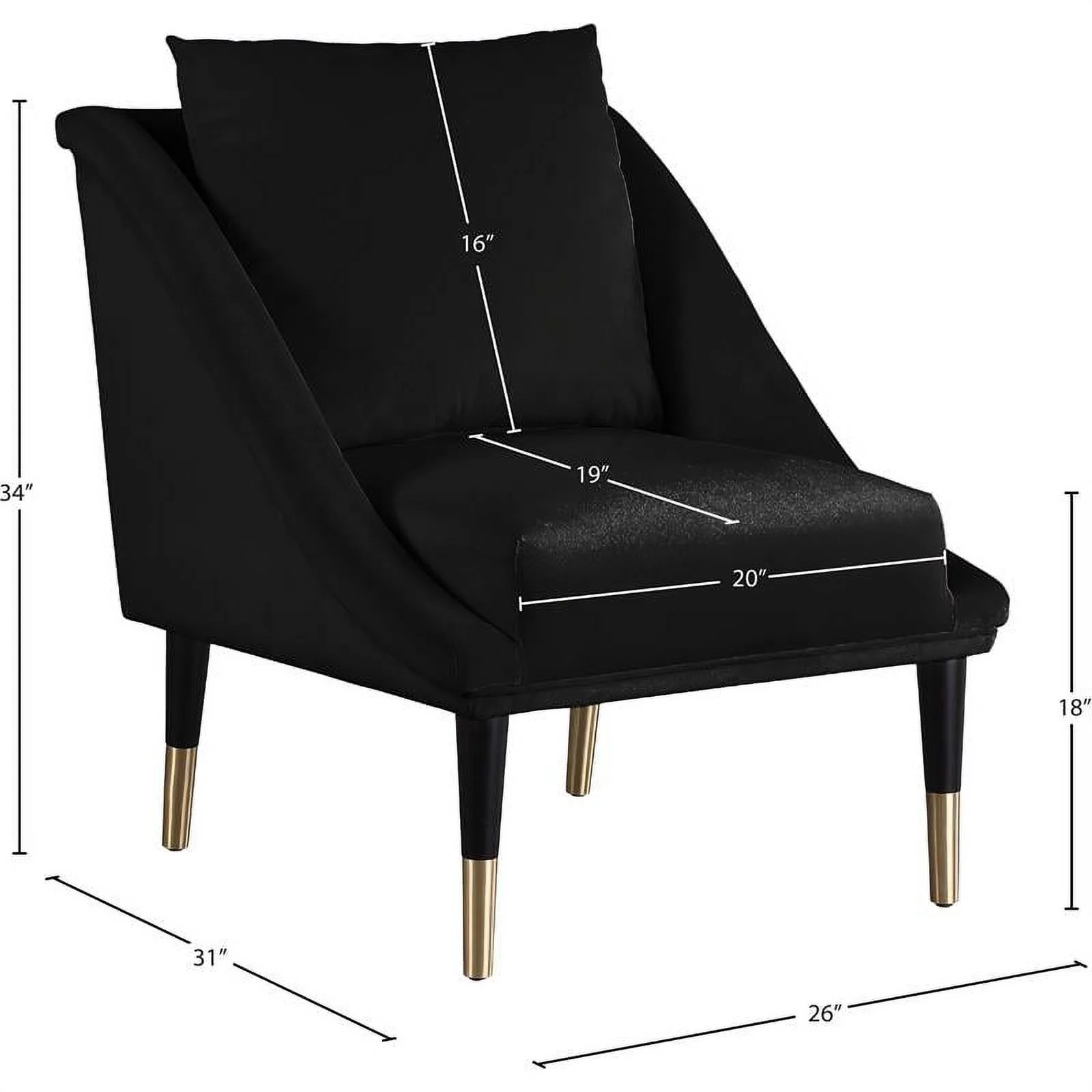 Pemberly Row Contemporary Velvet Accent Chair in Soft Black/Black/Gold