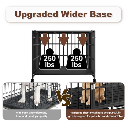 54 Inch Heavy Duty Dog Crate with Wheels，Indestructible Escape-Proof Dog Cage for Large Dogs