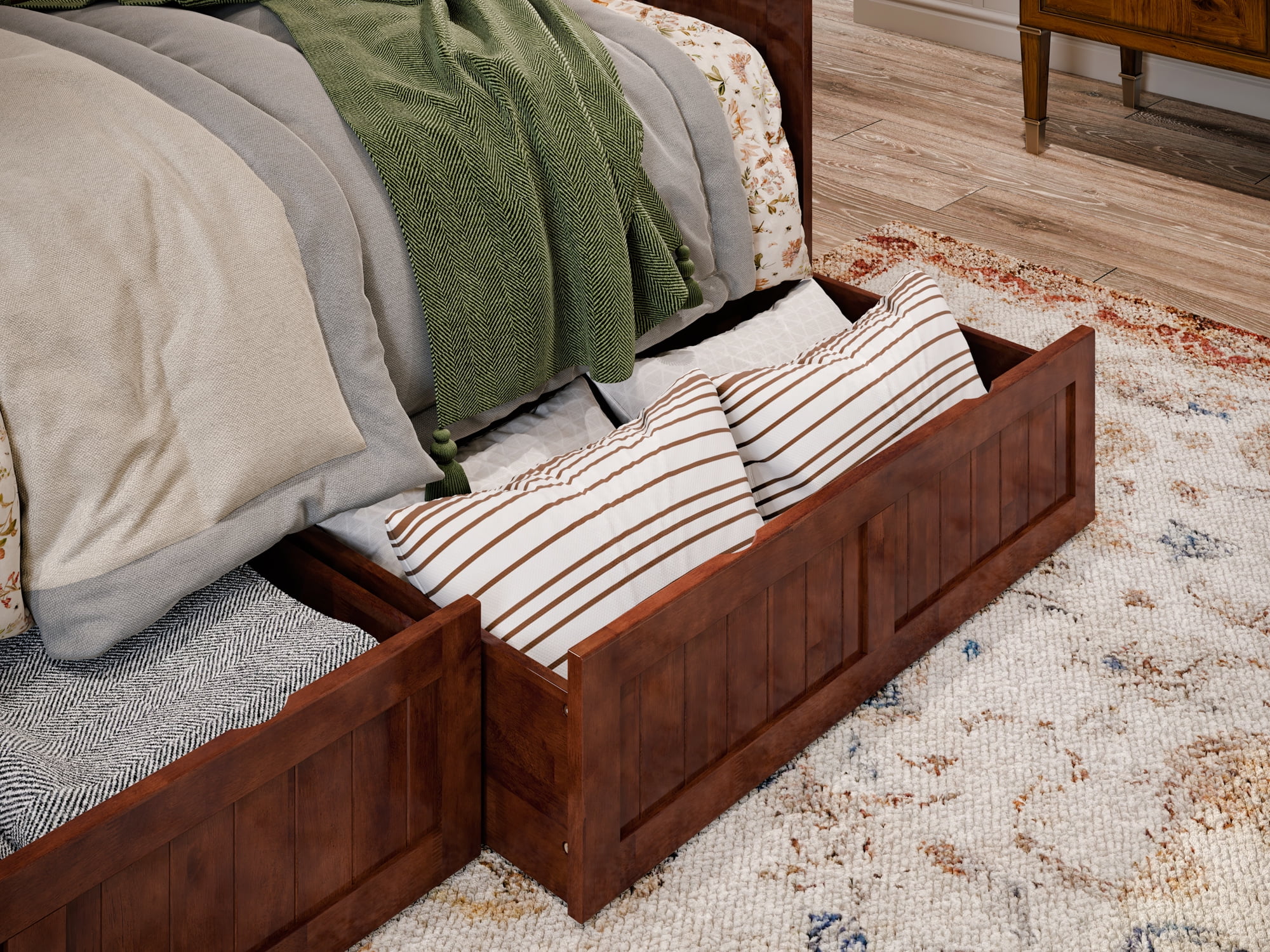 AFI Nantucket Wood Twin Size Daybed Frame with 2 Storage Drawers Walnut