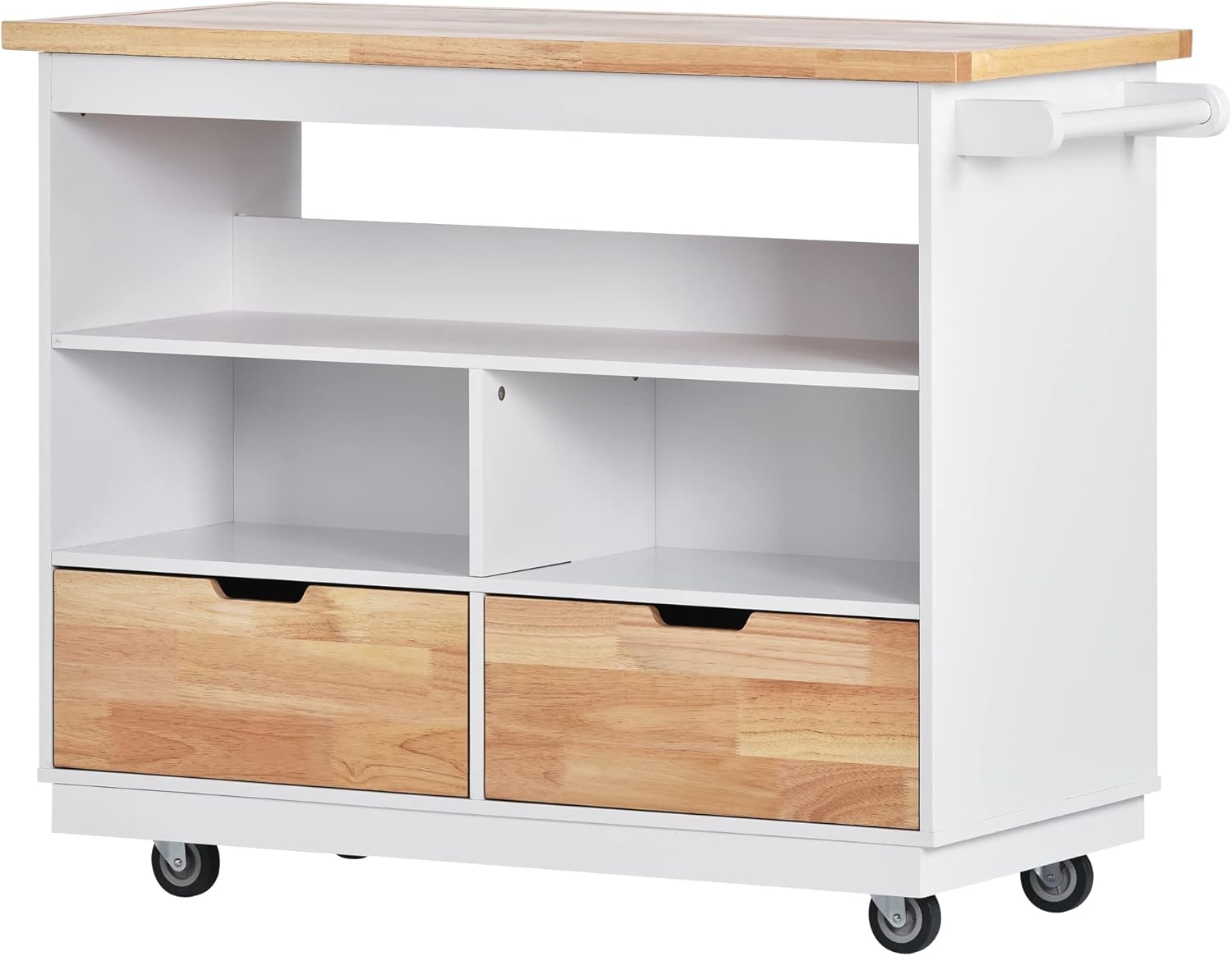 Rolling Kitchen Island with Storage, Two-Sided Kitchen Island Cart on Wheels with RubberWood Top,Wine and Spice Rack