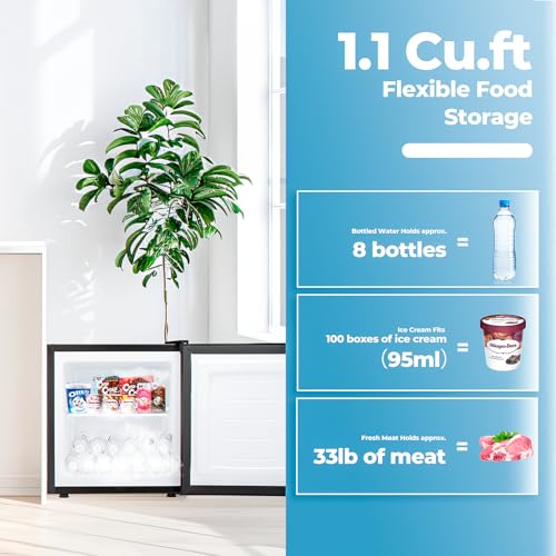 3.0 Cu.ft Upright Freezer, Small Mini Freezer with Adjustable Thermostat, Removable Shelves, Reversible Single Door, for Bedroom/Home/Dorms/Apartment