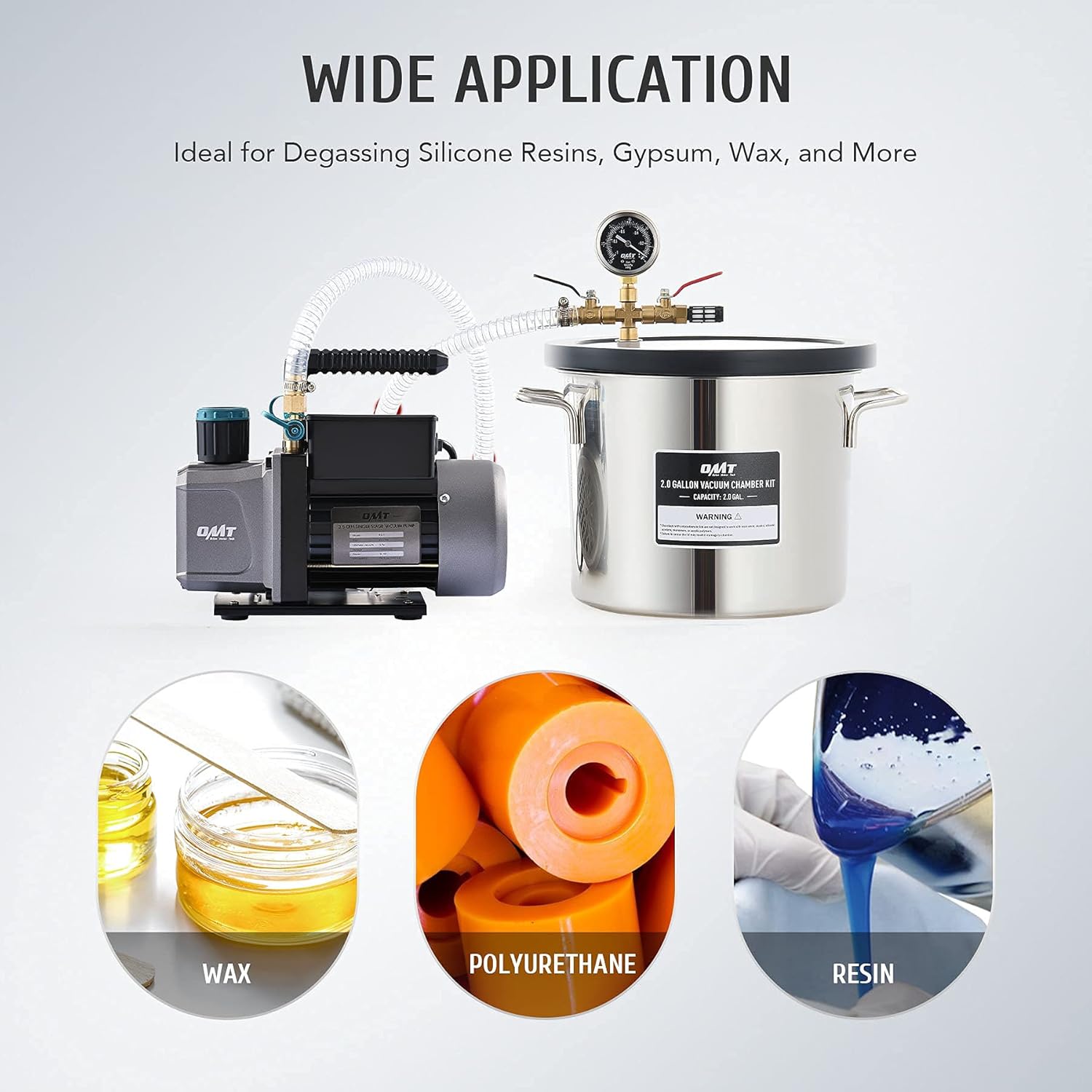 3.5cfm Vacuum Pump and Chamber Kit, 2 Gallon Vacuum Chamber and 38 Micron Vacuum Pump Epoxy Resin Kit