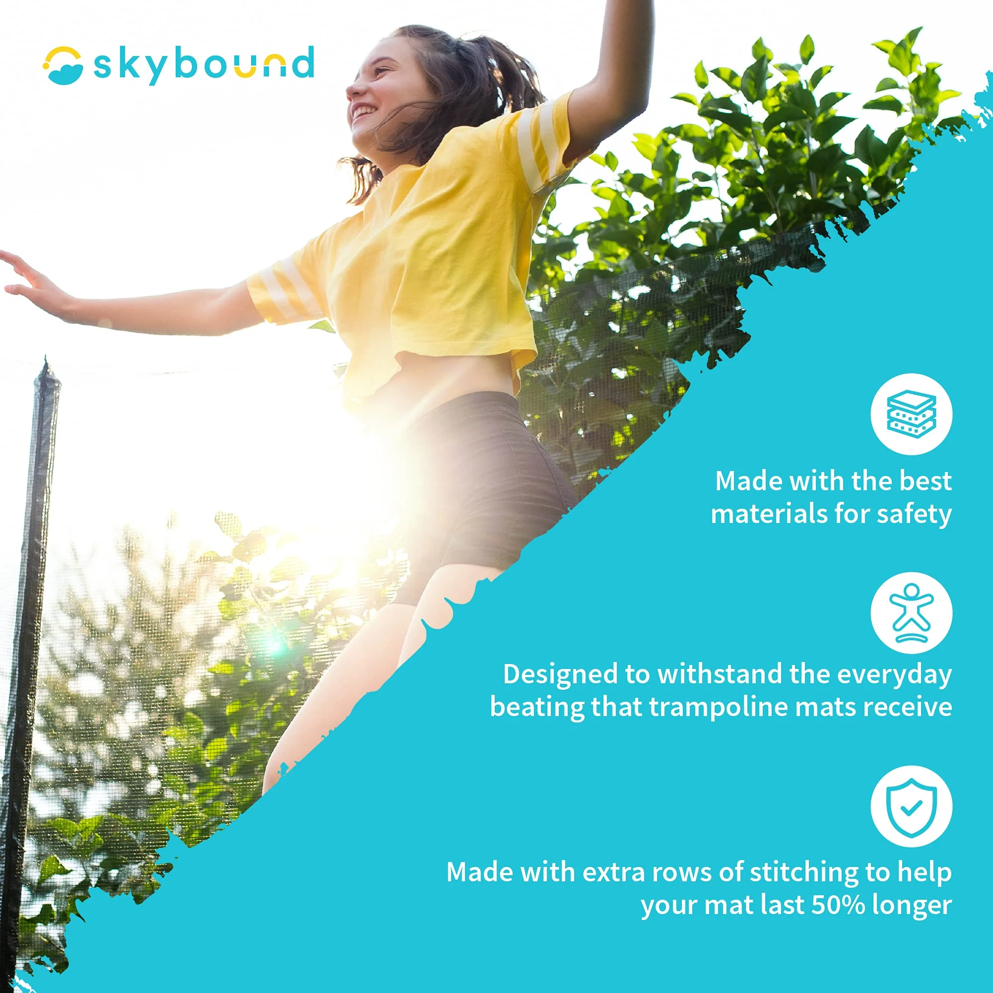 SkyBound Trampoline Replacement Mat 215"Wide with 72 V-Rings for 14ft Trampoline fits 5.5" Springs
