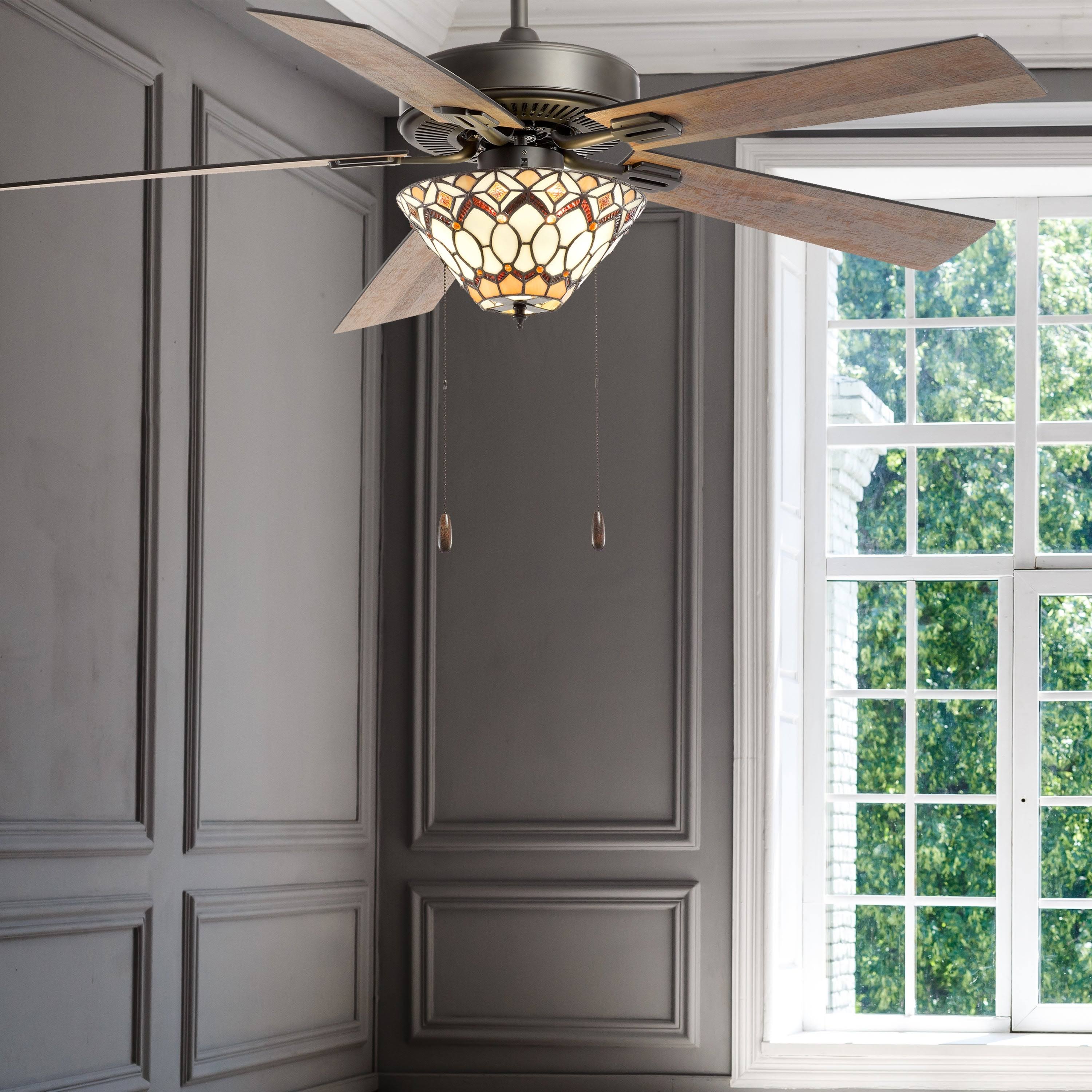 52x22 5-Blade LED Victoria Stained Glass Lighted Ceiling Fan - River of Goods 20184