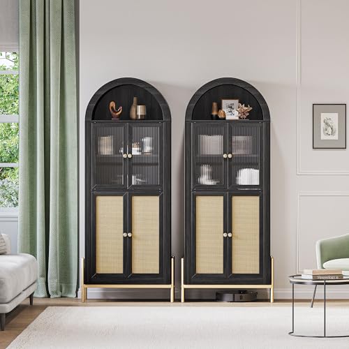 BELLEZE Arched Storage Cabinet with Doors, 65.5 Inches Bookcase