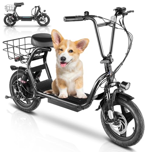 Caroma 500W/800W/1200W Electric Scooter with Seat, 14" Fat Tire Electric Scooter Adults, Max 15/25/30Miles Ranges, Top Speed 20mph