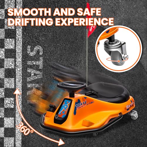 24V Electric Go Kart, 7Ah Drifting Car，Battery Powered Ride on Car Outdoor with 360 Degrees Rotating, Simplified Drift System, Variable Speed