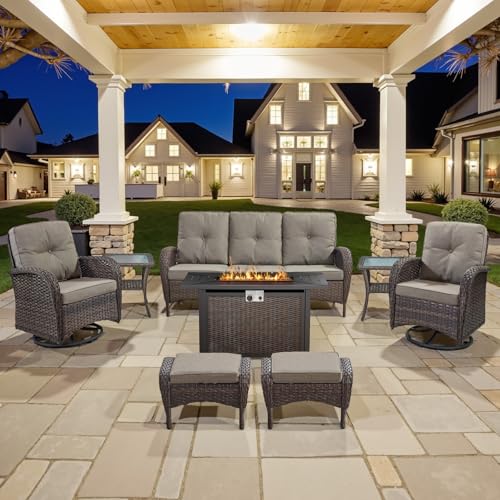 Patio Wicker Chairs Swivel Rocker - Outdoor Swivel Rocking Chairs Set of 2 with Rattan Side Table