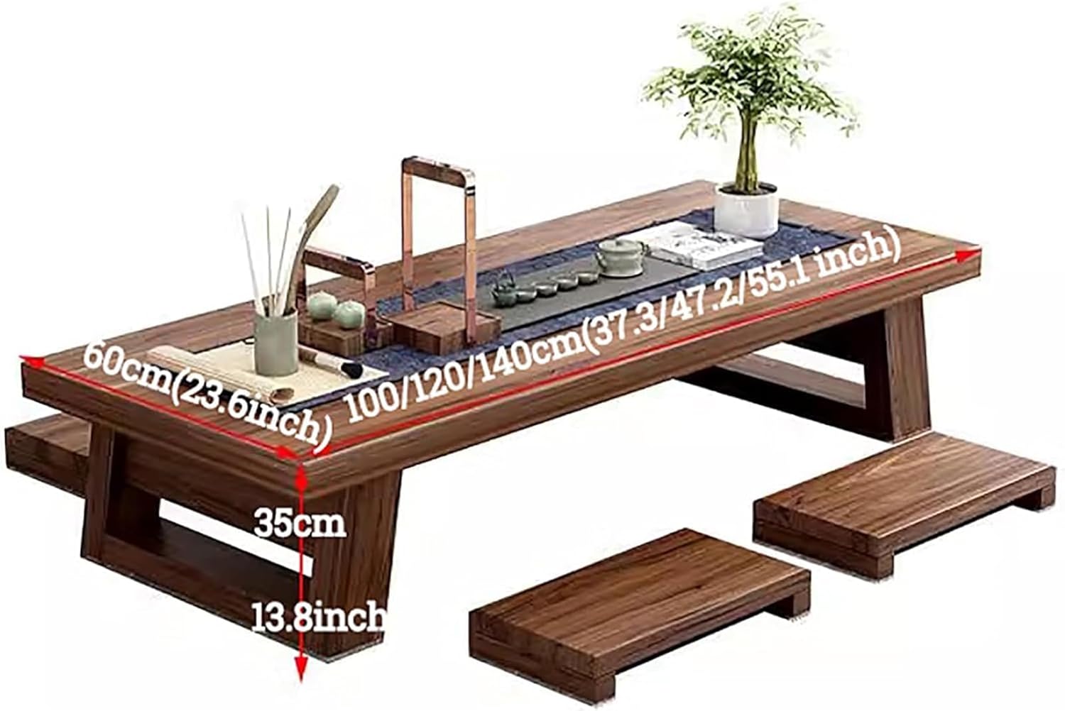 Japanese-Style Low Table, Solid Wood Tea Floor Table, Low Table for Floor Sitting Dining, Wooden Coffee Table Chabudai Furniture for Living Room