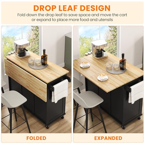 Yaheetech Kitchen Island Cart with Drop-Leaf Countertop
