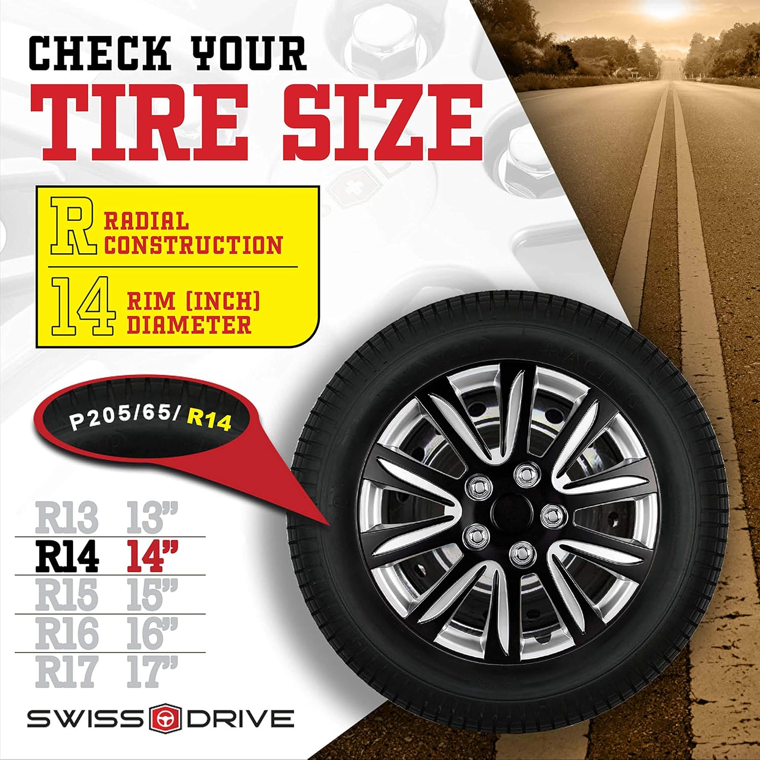 Swiss Drive Hubcaps 15-Inch Set of 4 - Luxurious Blank and Silver Design - Durable and Reliable Automotive Wheels - Easy to Install