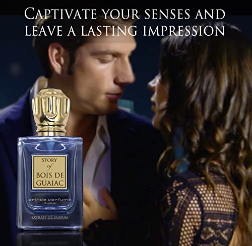 Prince Parfums Dubai - Story of Bois De Guaiac For Men - 3.4 Ounces - Extrait de Parfum - Exquisite Luxury Fragrance Exotic Woods, Amber