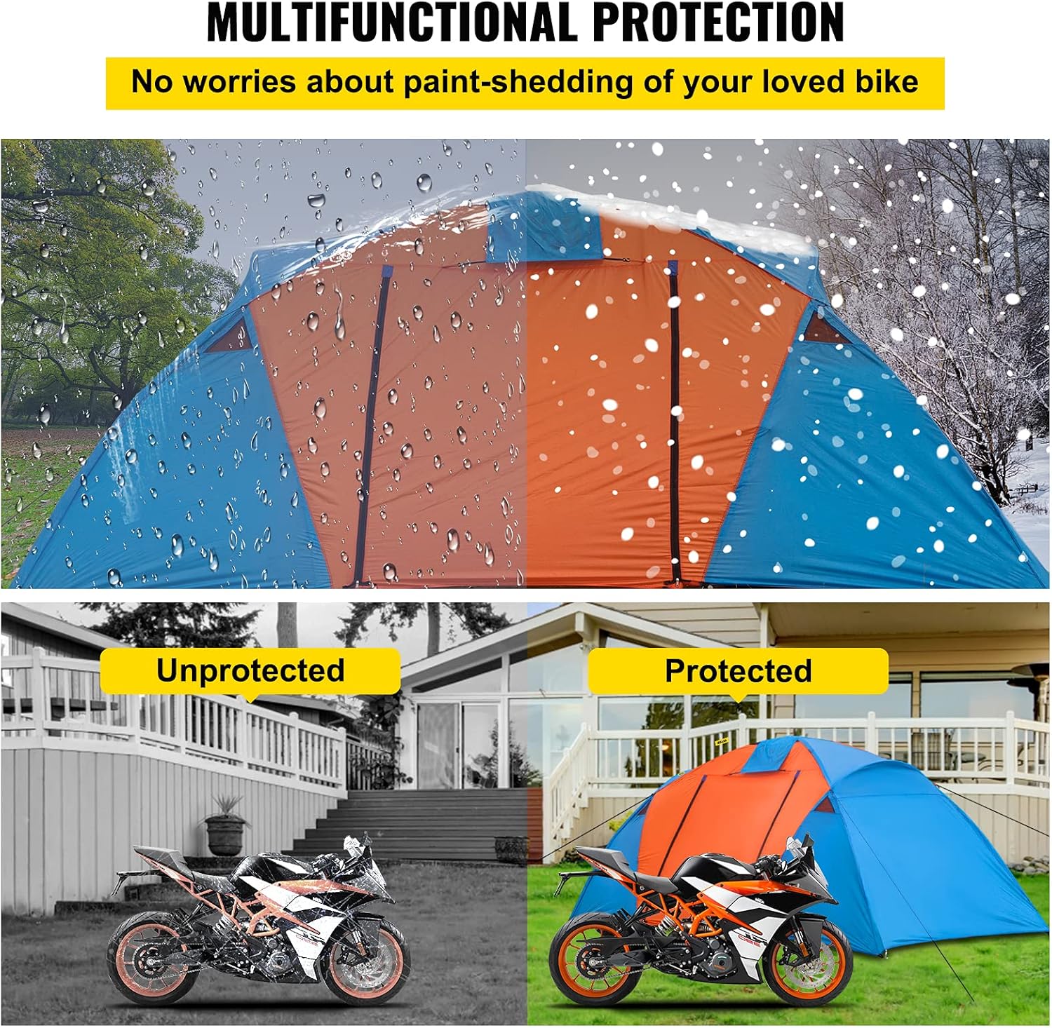 VEVOR Motorcycle Camping Tent, 3-4 Person Motorcycle Tent for Camping, Waterproof Backpacking Tent w/Integrated Motorcycle Port