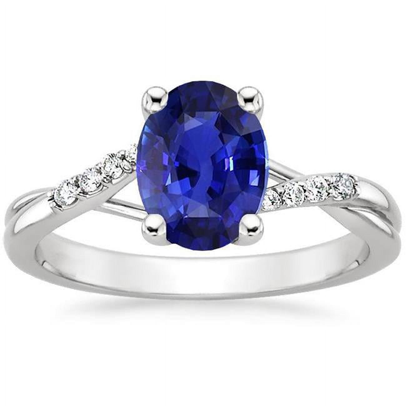3 CT Diamond Split Shank Oval Cut Blue Sapphire Engagement Ring, Size 6.5