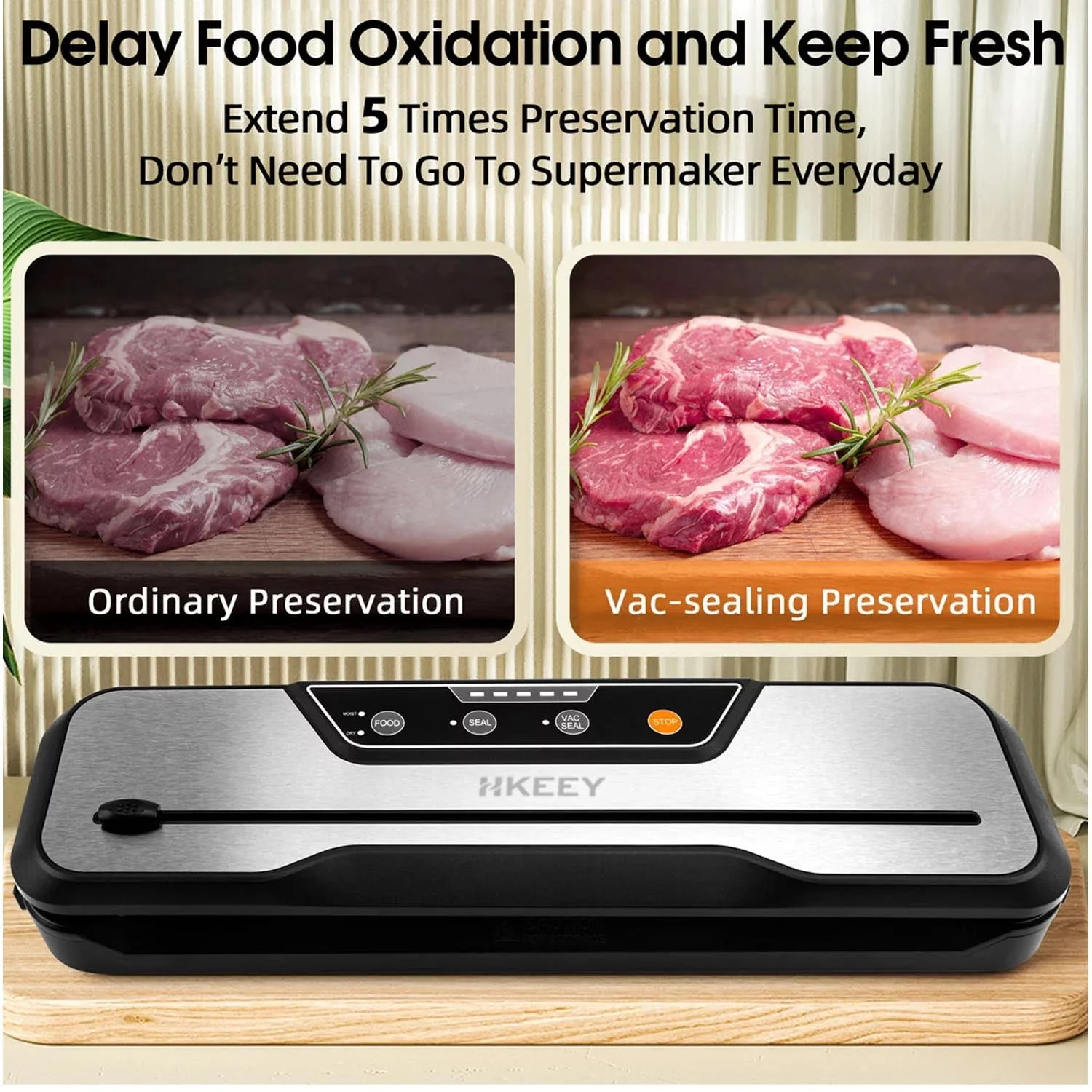 Food Vacuum Sealer Machine with 2 Rolls Food Vacuum Sealer Bags  .Food Storage Saver Dry & Moist Food Modes, Led Indicator Lights, Easy to Clean