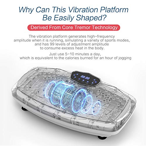 Vibration Plate Exercise Machine Whole Body Workout Vibration Fitness Platform for Home Fitness & Weight Loss + BT + Remote, 99 Levels