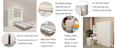 Ball & Cast Queen Size Murphy Bed Hideaway Wall Chest with Top Shelves & USB,Storage Cabinet Bed Frame w/Slat Support