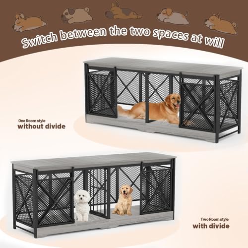COZPAW 78 Inch Double Dog Crate Furniture, Extra Large Dog Kennel Indoor for Medium Large 2 Dogs