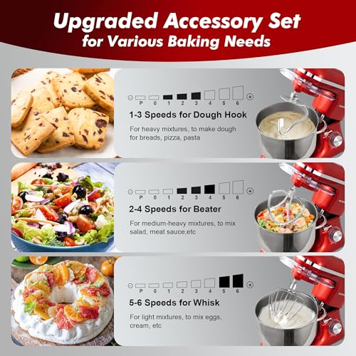 Aucma Stand Mixer,6.5-QT 660W 6-Speed Tilt-Head Food Mixer, Kitchen Electric Mixer with Dough Hook, Wire Whip & Beater (6.5QT, Black)