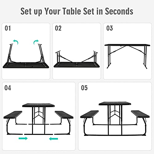 GYMAX Picnic Table, 550 LBS Folding Picnic Tables with Benches & Seats, Weather-Resistant Easy Setup Portable Picnic Table