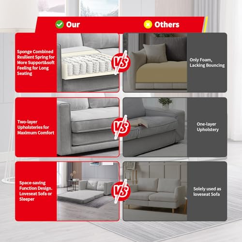 MUZZ Pull Out Couch, 55" W Upholstered Loveseat, Futon Sleeper Couch with 2 Side Pockets, Gaming Floor Couch Bed for Living Room, Bedroom