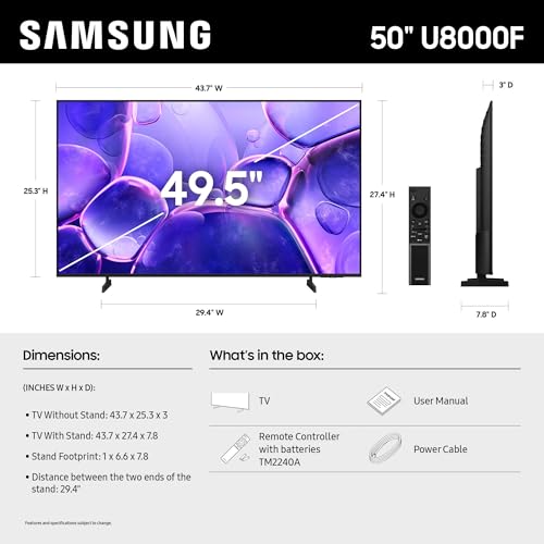 Samsung 43-Inch Class Crystal UHD U8000F 4K Smart TV (2025 Model) Endless Free Content, Crystal Processor 4K, MetalStream Design, Knox Security