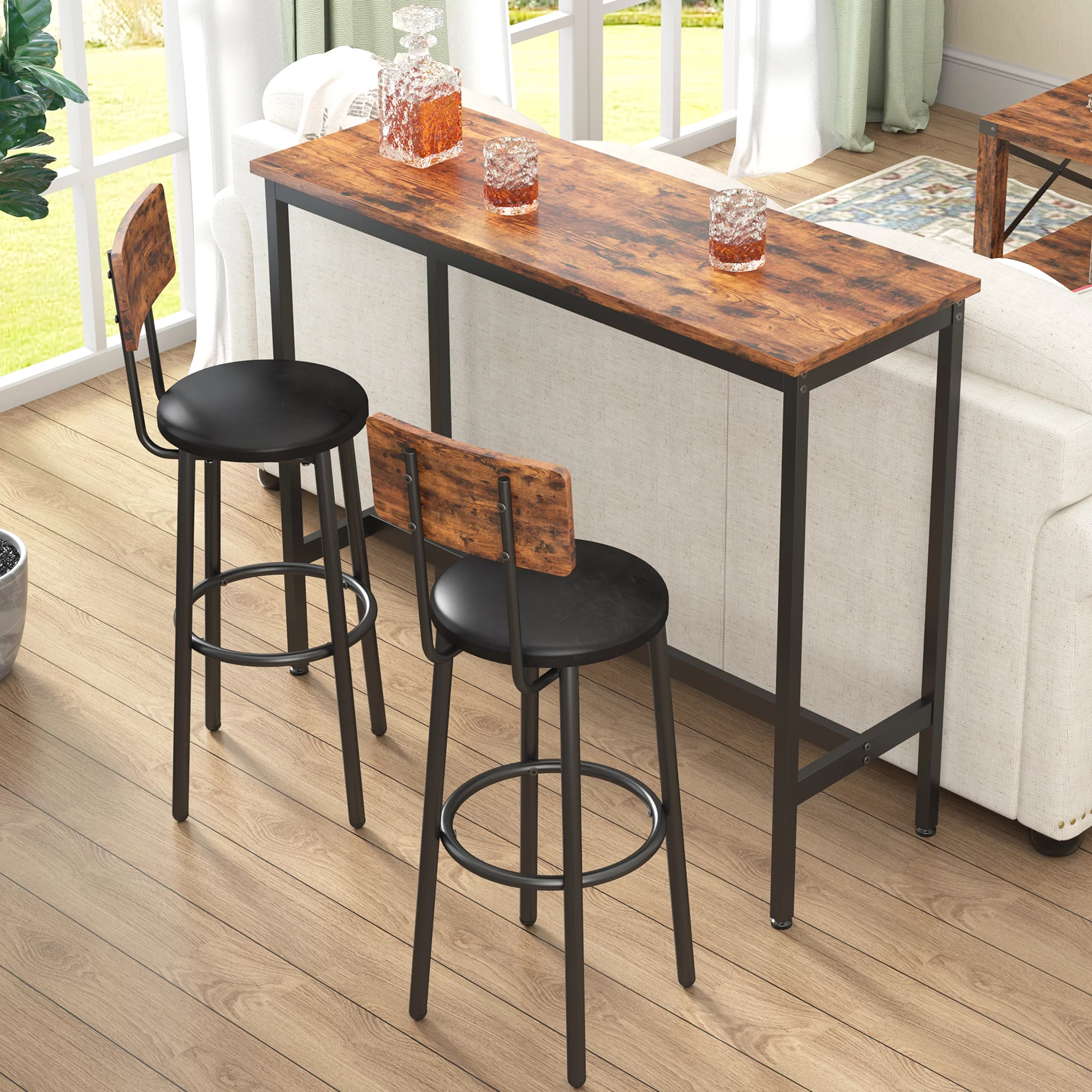 uhomepro 3 Pieces Bar Table Set, Modern Bar Table Set with 2 Stools, Home Kitchen Breakfast Table and Chairs Set Ideal for Pub, Living Room