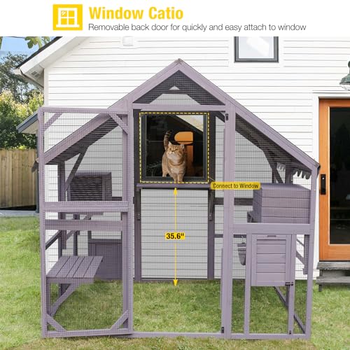 Aivituvin Cat House Outdoor Catio Kitty Enclosure with Super Large Enter Door,Wooden Cat Cage Condo Indoor Playpen with Platforms,Small House,70 Inch