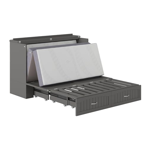 AFI Southampton Queen Murphy Bed Chest with Mattress, Storage, and Built-in Charger in Grey