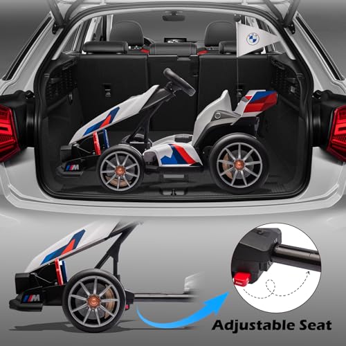 36V Licensed BMW Electric Go Kart, 7.5 MPH Drift Kart with 600W Motor, Outdoor Driftable Kids Race Pedal Go Karting Car w/Adjustable Seat, Lights