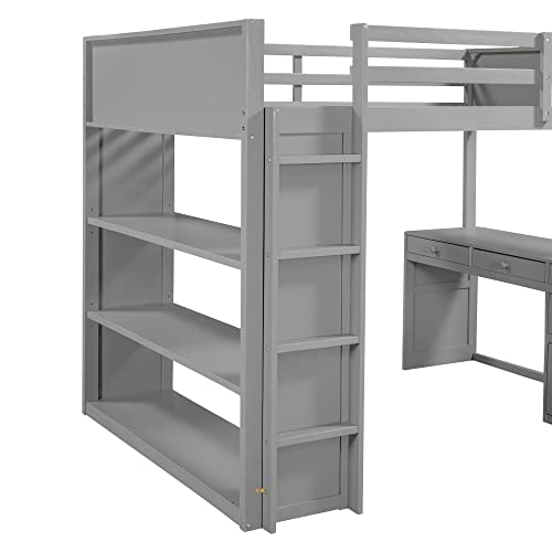 Harper & Bright Designs Full Size Loft Bed with Wardrobe and Desk, Solid Wood Loft Bed Frame with Storage, for Kids Teens Adults (Full Size, White)