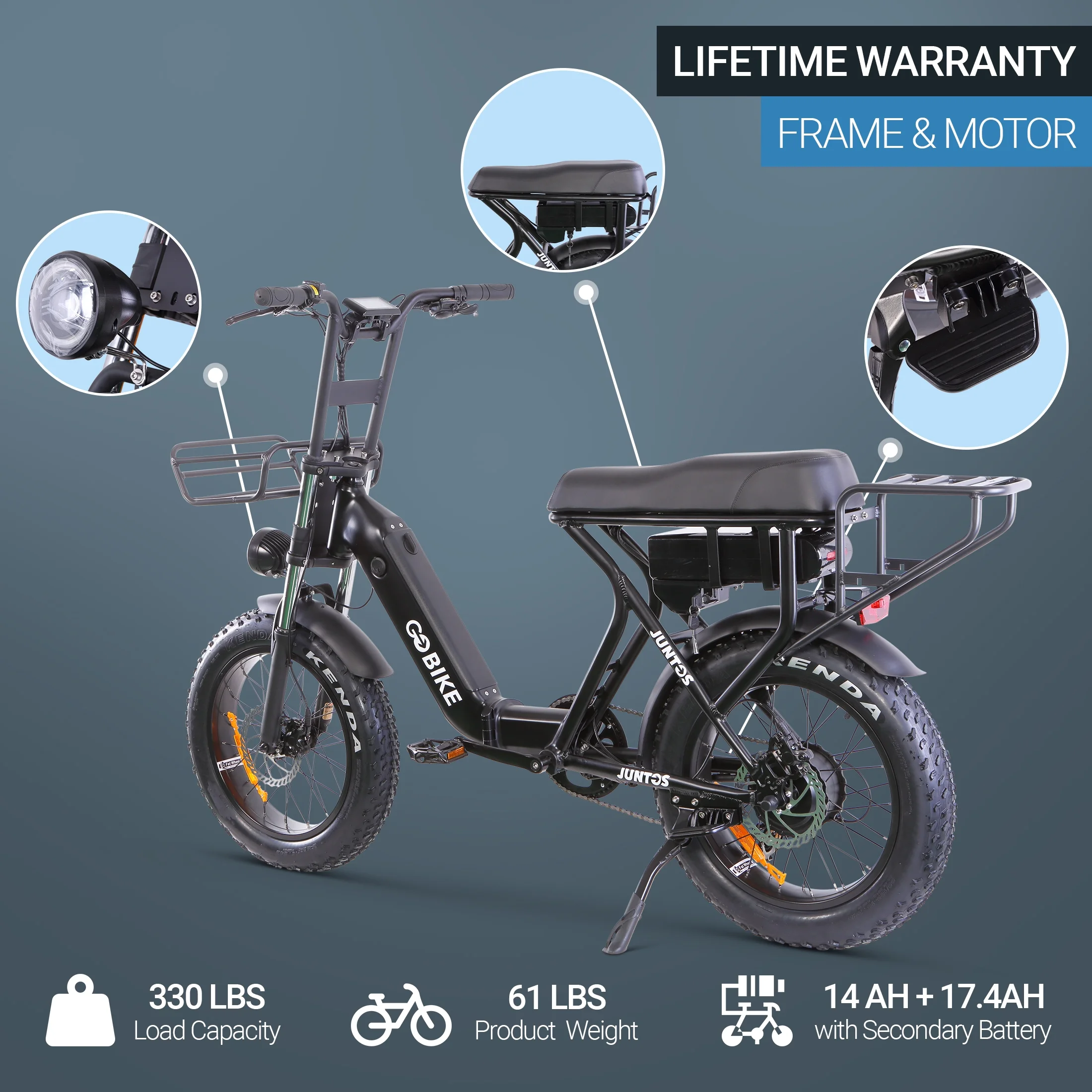 Gobike Juntos Foldable Lightweight Electric Bike - 110 Mile Range 48V 750W Motor Electric Ebike for Adults, Shimano 7-Speed Gear Motorized Bicycles