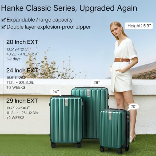 Hanke 29 Inch Luggage Suitcases With Spinner Wheels Lightweight PC hardside Rolling Suitcase With Travel Lock, Checked-Large 29-Inch(Blackish Green)