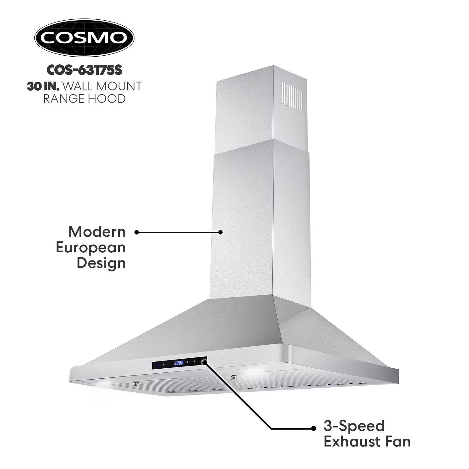 Cosmo 30 in. Ductless Wall Mount Range Hood in Stainless Steel with LED Lighting and Carbon Filter Kit for Recirculating