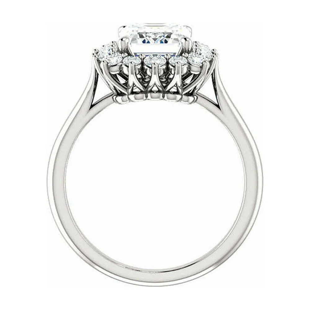 3.20 Cts Octagon and Round Cut Moissanite Engagement Ring Halo Moissanite Diamond Ring, Anniversary Ring, Wedding Ring 18K White Gold Plated Ring