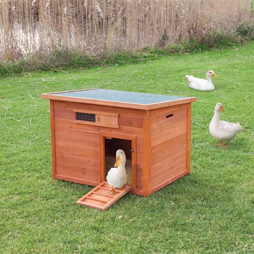 TRIXIE Natura Duck Coop &ndash; Wooden Duck House for Free Roaming Ducks &ndash; Chicken Crate Suitable for Quails and Other Poultry &ndash; in Brown