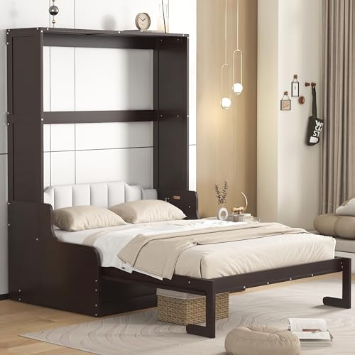Ball & Cast Murphy Bed Wall Bed Queen Size with Cushion,Sofa Platform Bedfram Chest can be Folded,Wood Folding Hideaway w/Slat Support
