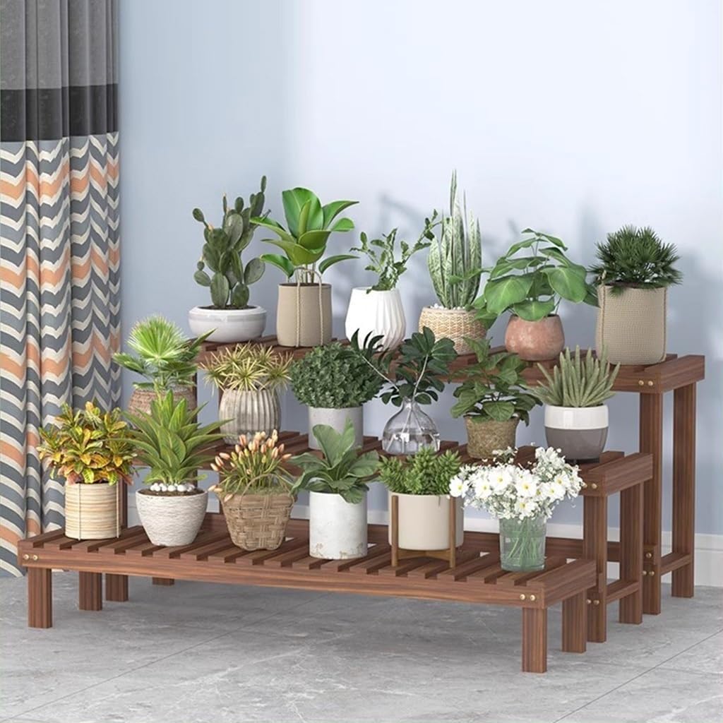 3 Tiered Wood Ladder Plant Stand, Freestanding Flower Pot Display Rack