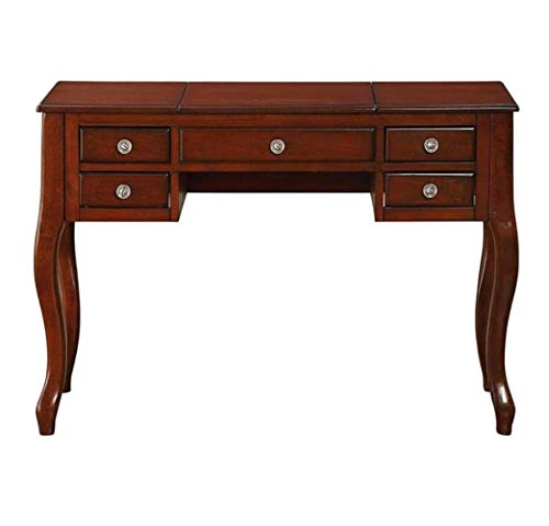 Poundex F4147 Bobkona Cailyn Flip Up Mirror vanity Set with Stool in Cherry