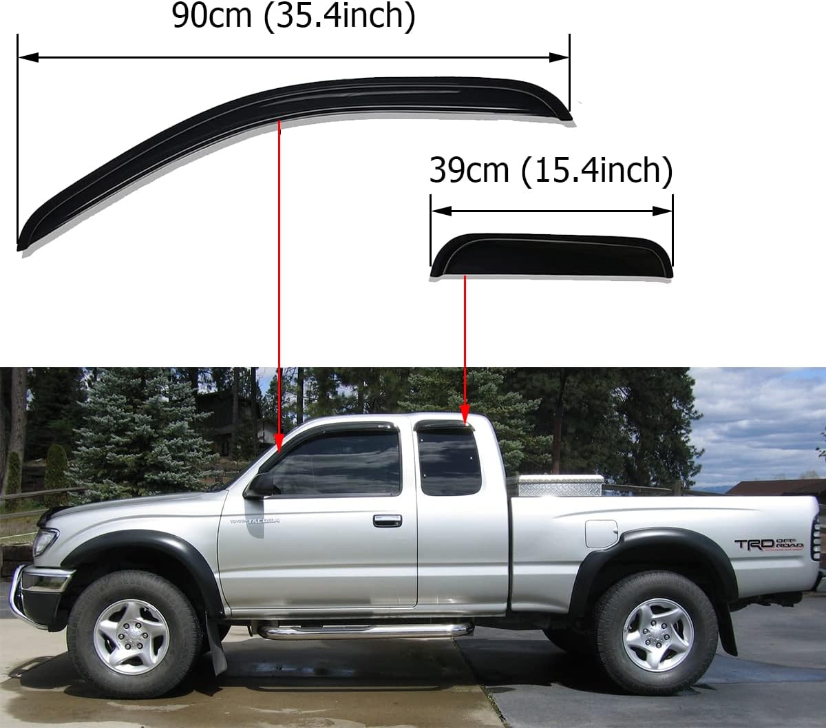 Lightronic WV94948 Tape-on Side Window Visor Deflector Rain Guard, Dark Smoke Shatterproof, 4 PCS Set for 1995-2004 Toyota Tacoma Access Cab Pack of 2