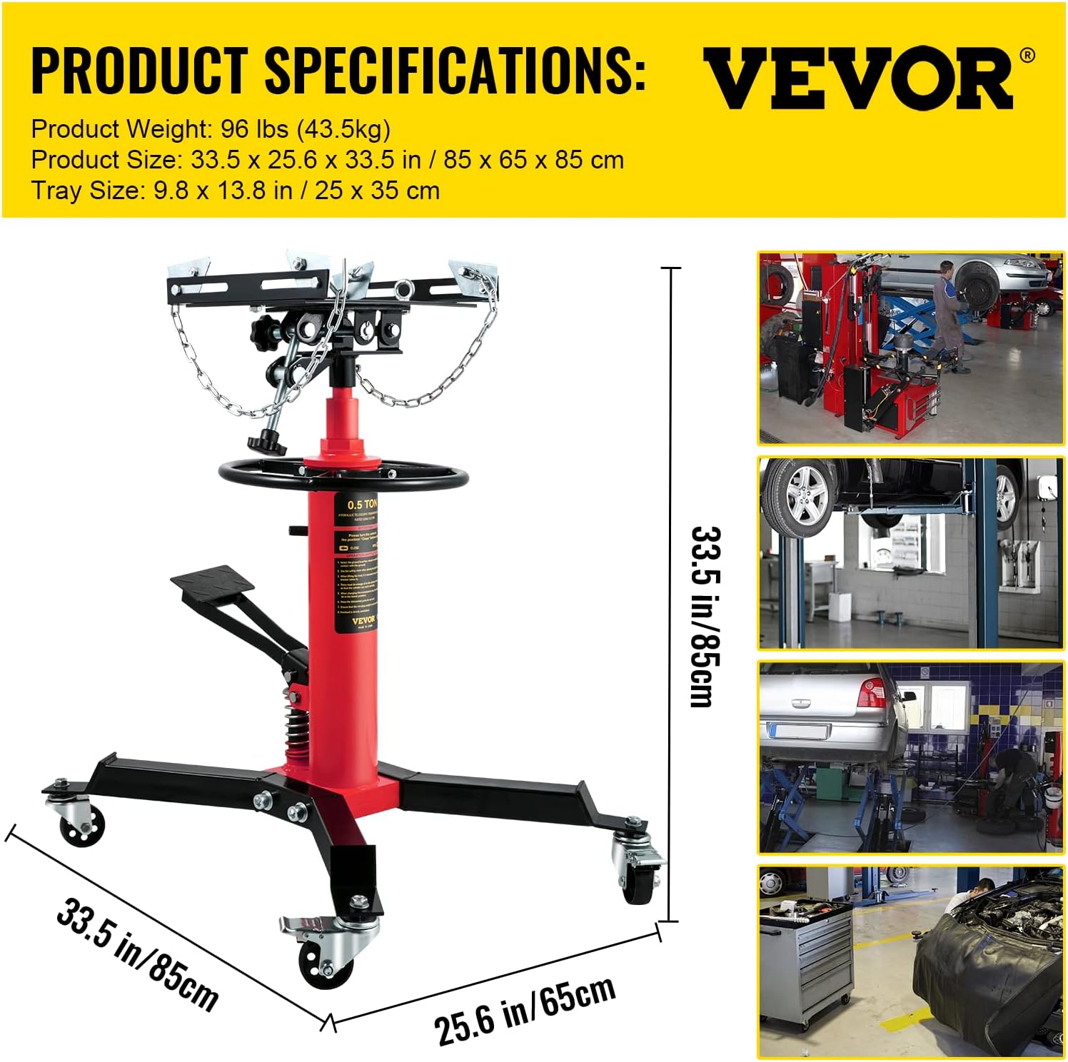 VEVOR Transmission Jack,1/2Ton/1100lbs Capacity Hydraulic Telescopic Transmission Jack, 2-Stage Floor Jack Stand with Foot Pedal, 360° Swivel Wheel