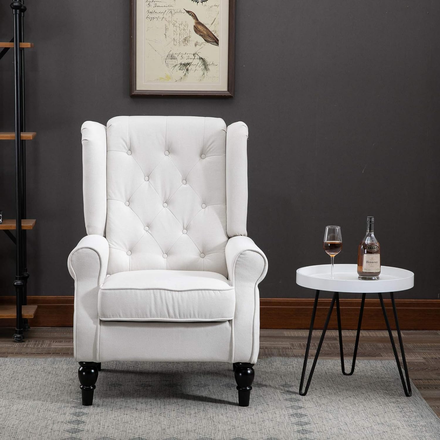 HOMCOM Button-Tufted Accent Chair with High Wingback, Rounded Cushioned Armrests and Thick Padded Seat, Set of 2, Cream White