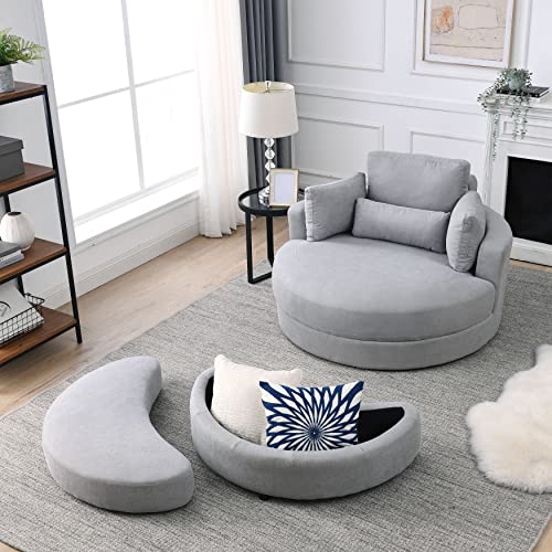 51.5-Inch Oversized Swivel Accent Barrel Chair with Storage Ottoman ,Button Decor and 4 Pillows