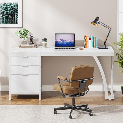 Tribesigns Computer Desk with 3 Drawers, 59-Inch PC Desk with Reversible Drawers