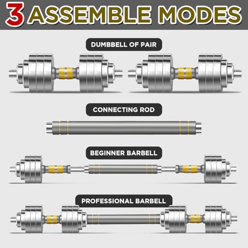 PHOEROS Adjustable Dumbbell Set - 44/66/88 LBS weights set, Dumbbell Barbell 3 in 1