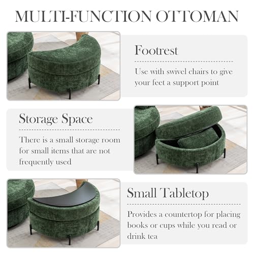 Aoiy & Wifon 42.2" W Oversized Swivel Barrel Chair with Ottoman, Upholstered Round Accent Chair with Storage Ottoman, Chenille, Beige