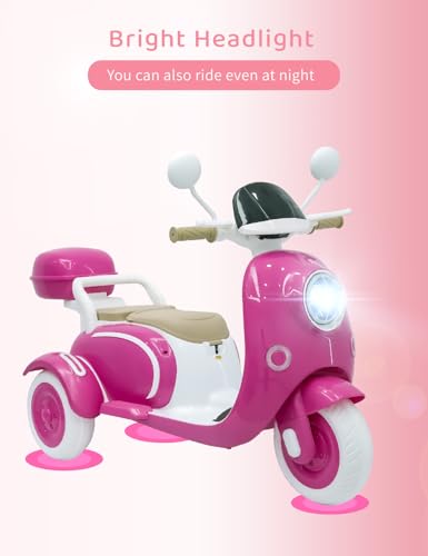 Kids Electric Motorcycle,3 Wheel Bike, Electric Scooter for 3 Year Old,3-Wheel 12V Ride On Scooter for Kids with Storage Compartments