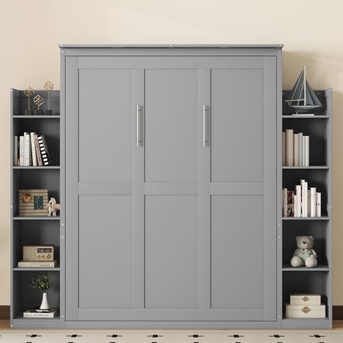 Harper & Bright Designs Queen Size Murphy Bed Wall Bed with Storage Shelves and LED Lights, Space-Saving for Multipurpose Guest Room or Home Office