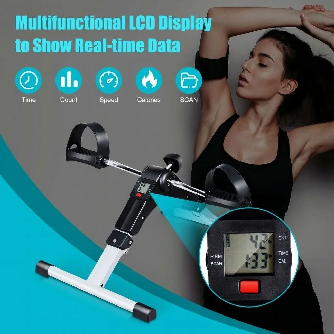 FEIKUQI Indoor Under Desk Arms Legs, Folding Pedal Exercise Bike With Electronic Display